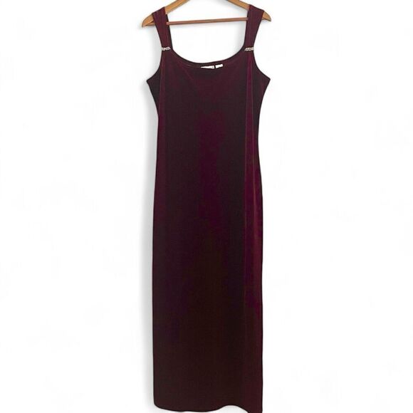 Vintage Fashion Bug Velvet Maxi Dress 16 Burgundy Slip Y2K Whimsigoth Fairy - Picture 1 of 13